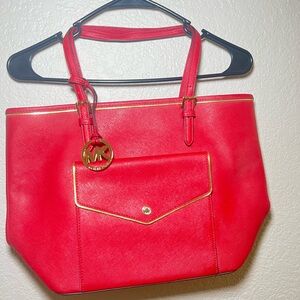 Michael Kors Red and Gold Leather Tote